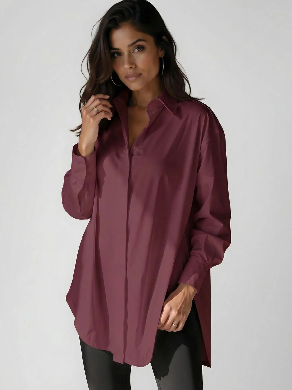 Oversized Lapel Button Shirt Dress - Image 11