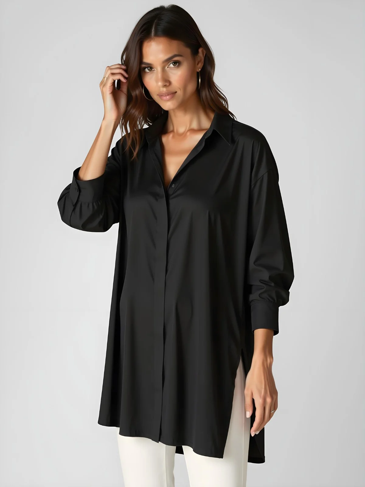 Oversized Lapel Button Shirt Dress - Image 4