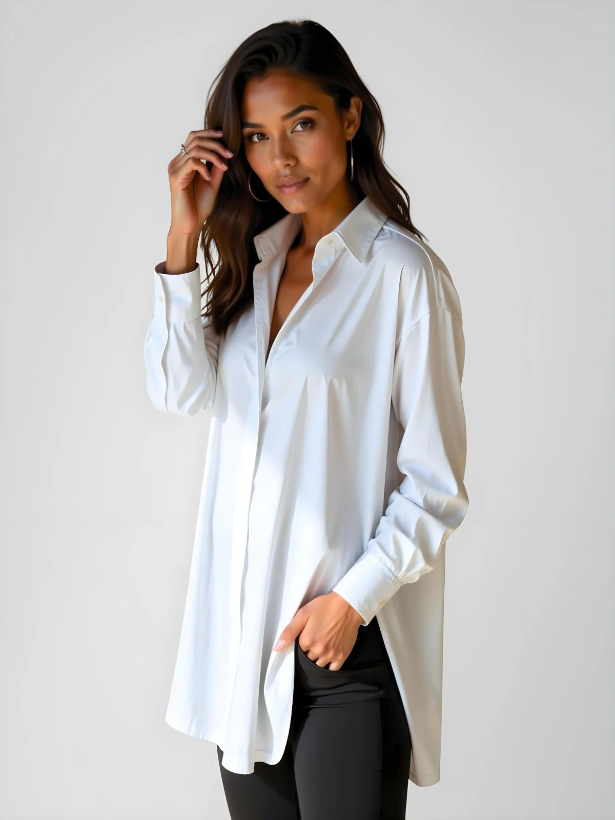 Oversized Lapel Button Shirt Dress - Image 6