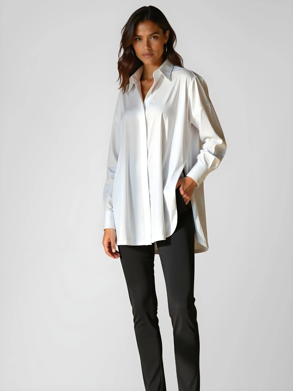 Oversized Lapel Button Shirt Dress - Image 7