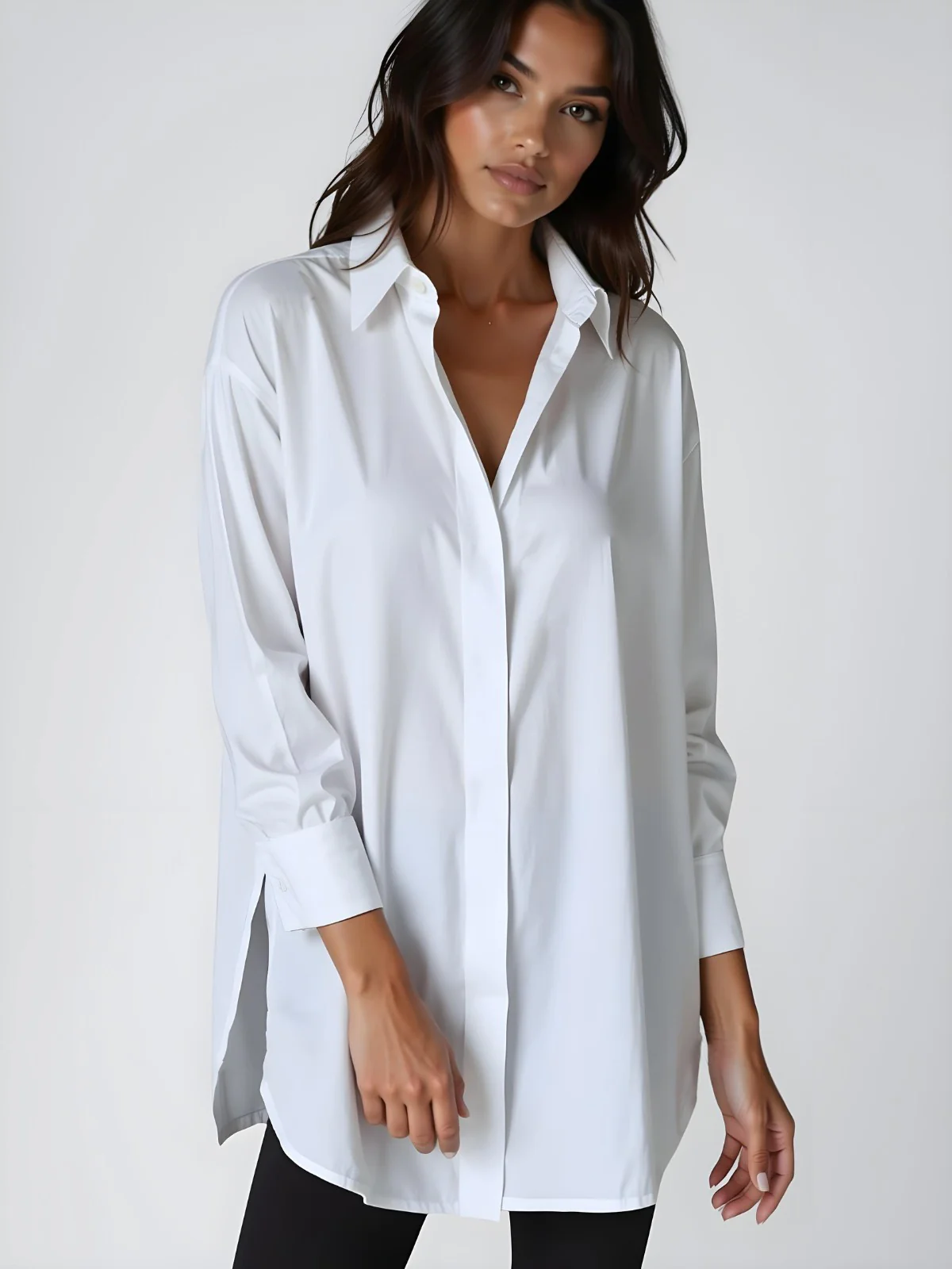 Oversized Lapel Button Shirt Dress - Image 8